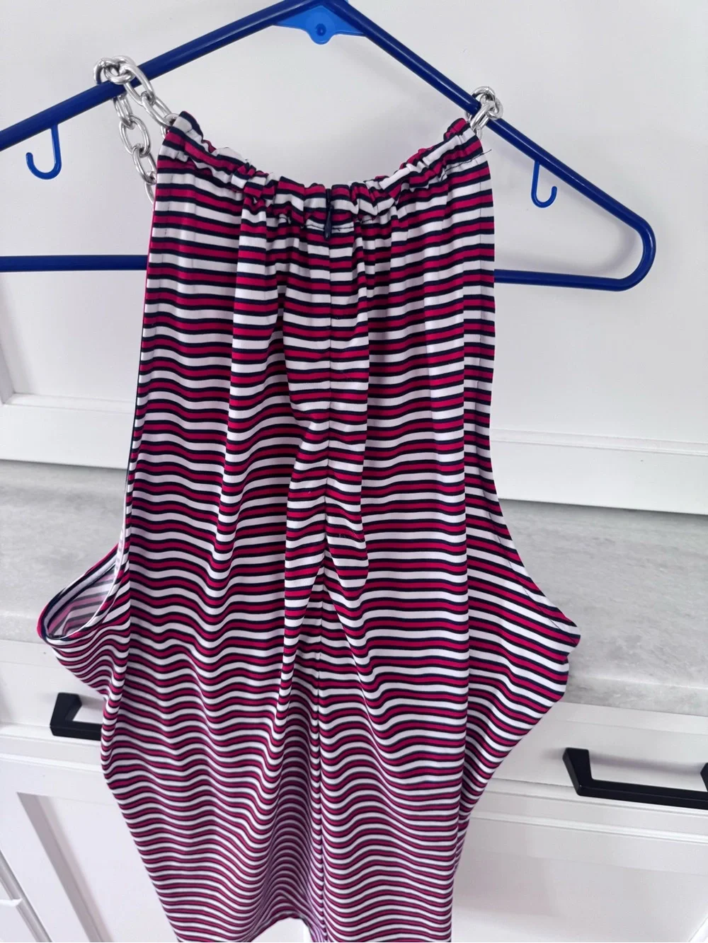 Michael Kors red White and Navy Striped Halter Tank